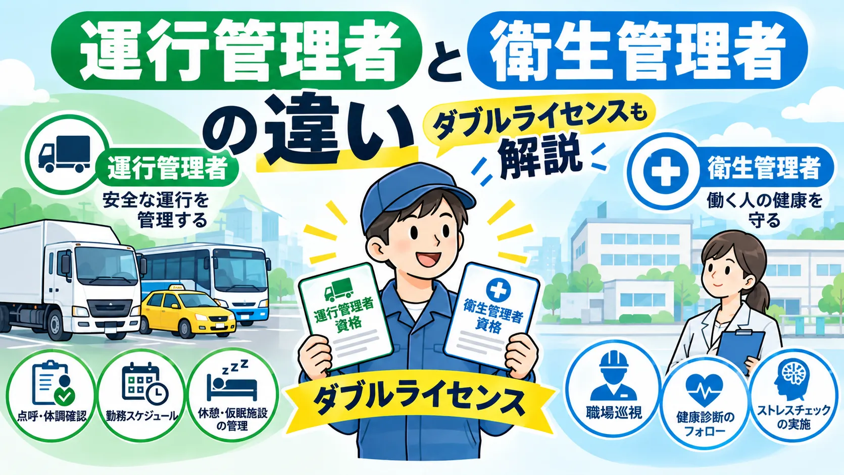 運行管理者と衛生管理者の違い｜ダブルライセンスも解説