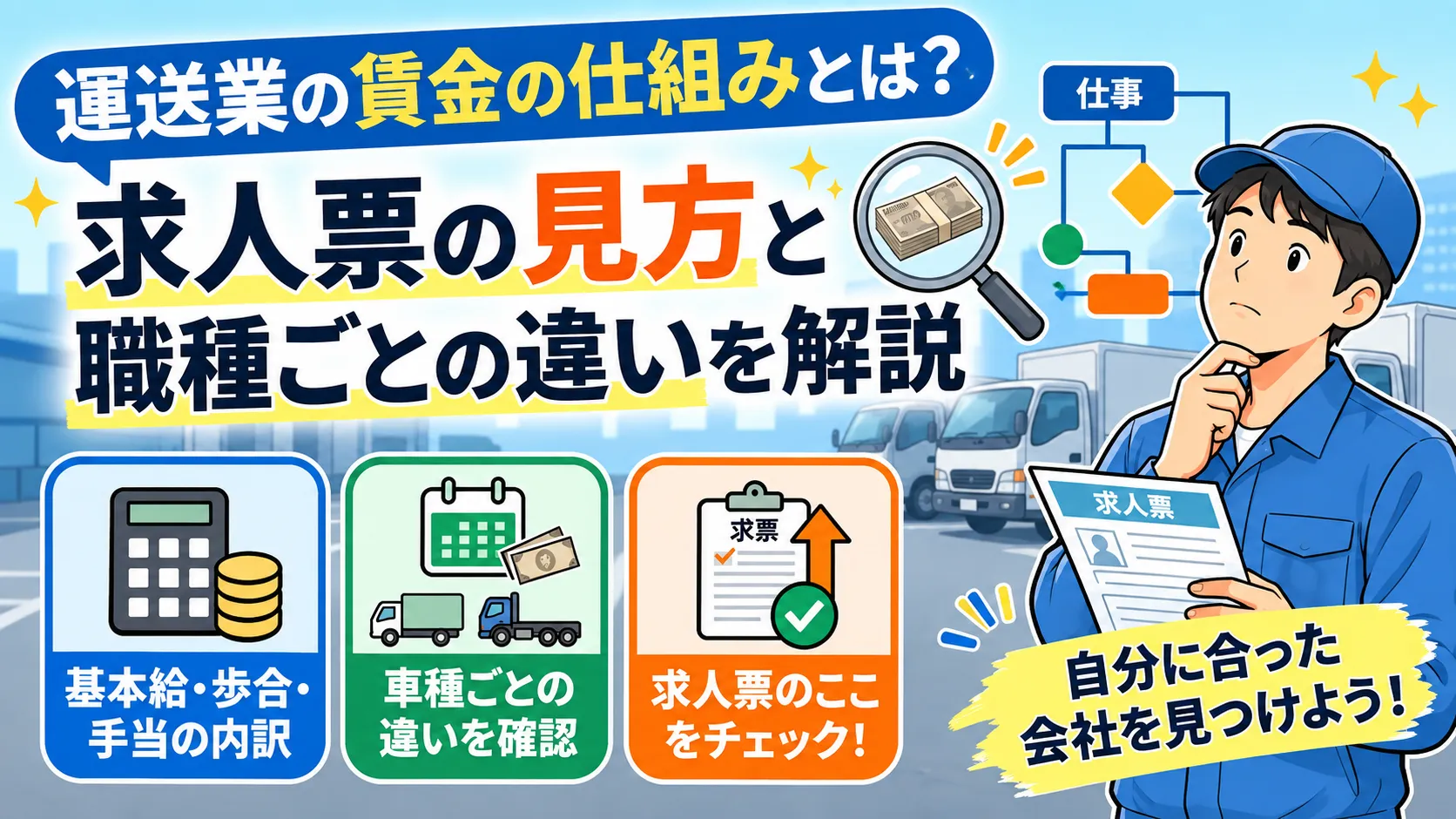 運送業の賃金の仕組みとは?求人票の見方と職種ごとの違いを解説